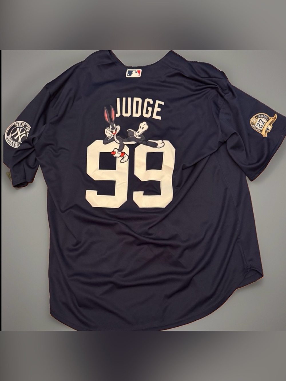 New York Yankees #99 Aaron Judge & Bugs BunnyMen's Nike Blue Baseball Jersey - Picture 1 of 4